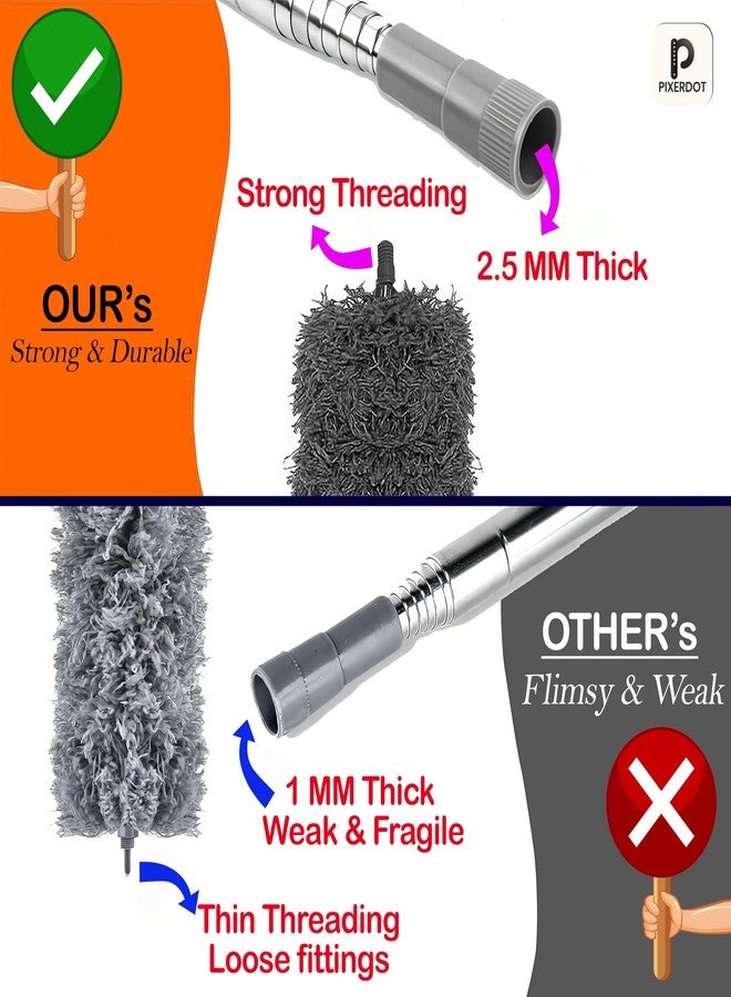 PIXERDOT® Extendable Microfiber Feather Duster, 30-100 Inch Long Handle, Bendable Scratch-Free Head, Lightweight Dust Cleaner for High Ceilings, Ceiling Fans, Cobwebs, Furniture, and Blinds - Image 4
